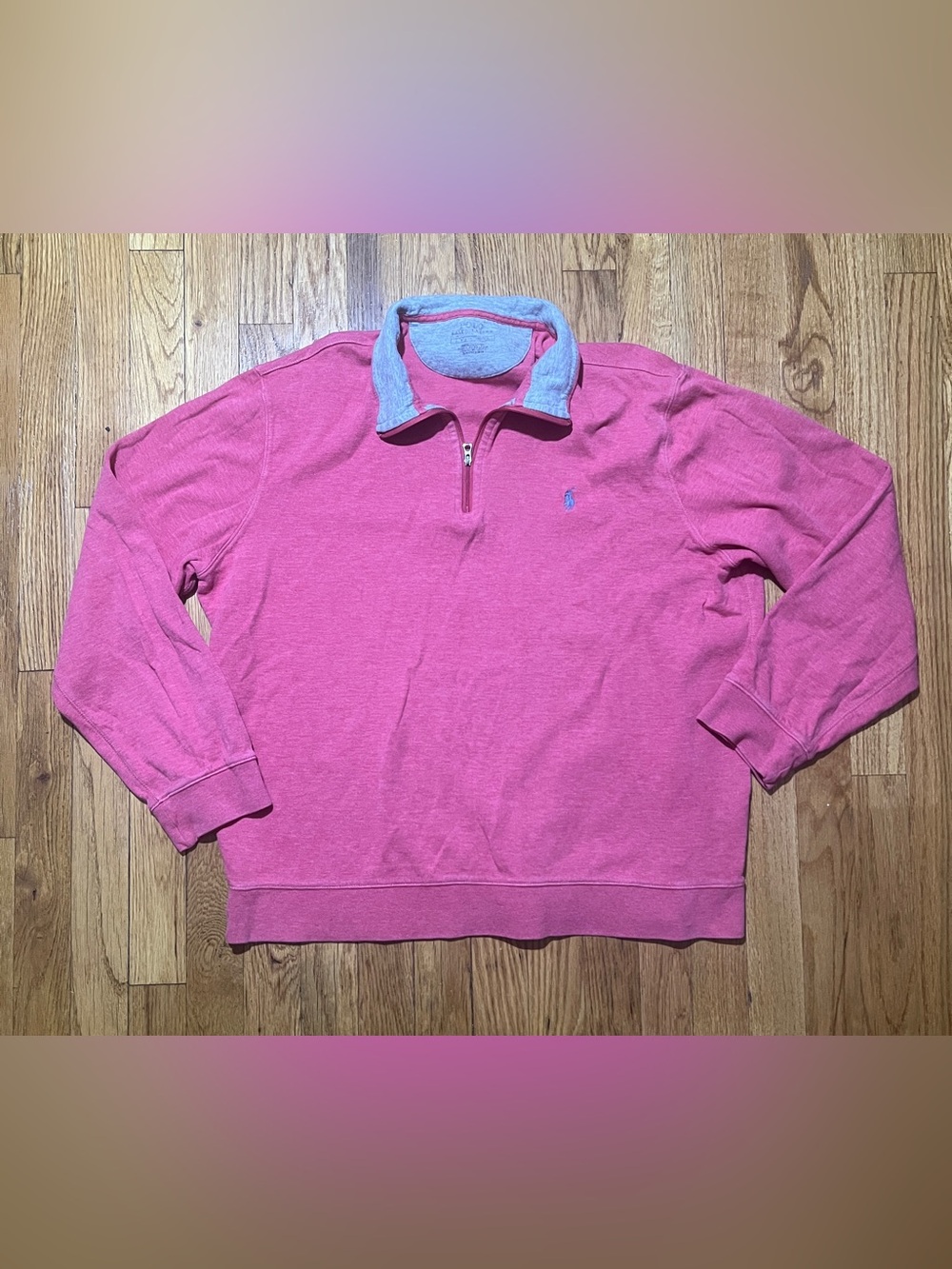 Polo Ralph Lauren Men's Pink Solid Cotton 1/4 Zip LS Collared Polo XL
